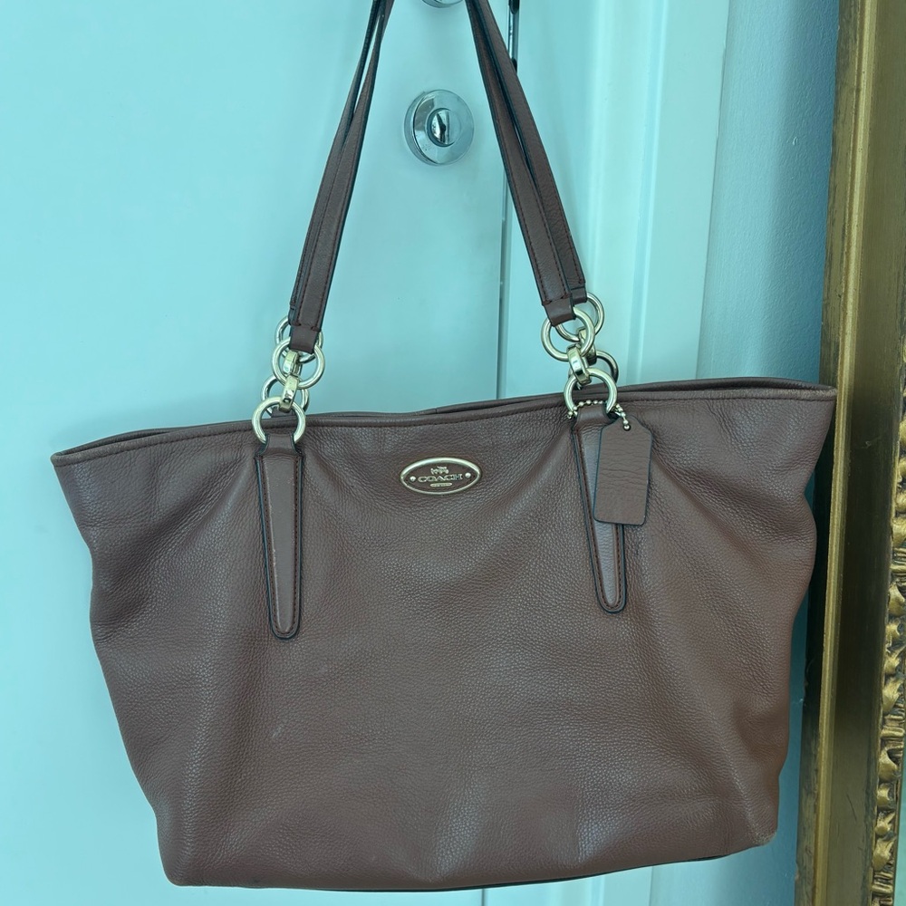 Beautiful Pebbled Leather Coach bag with Gold Details: